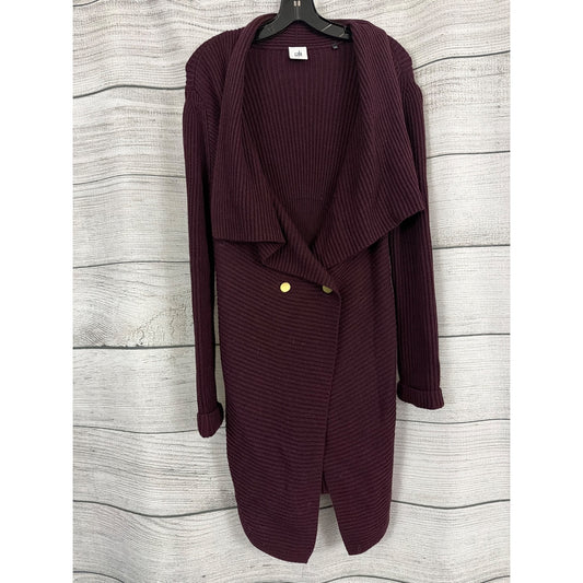 CAbi Regal Longline Duster Button Shawl Collar Mulberry Cardigan Size S