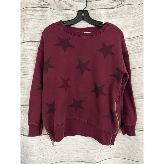 Sundry Burgundy Star Print Side-Zip Oversized Pullover Sweatshirt Size S