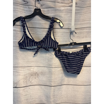 Solid and Striped Navy Blue White Striped Tie Front Bikini Swimsuit Size S/M