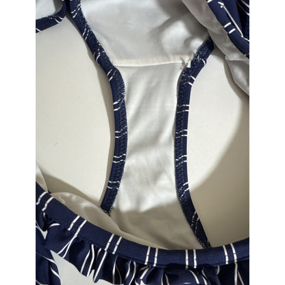 Solid and Striped Navy Blue White Striped Tie Front Bikini Swimsuit Size S/M