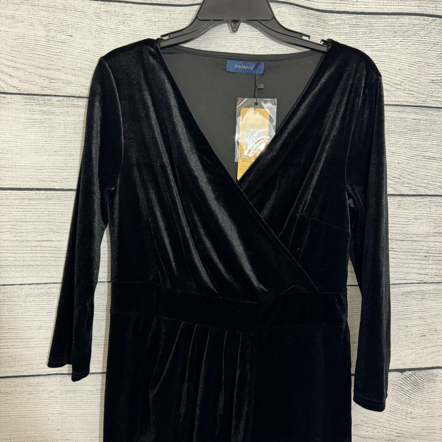 NWT InsNova Black Velvet V Neck Dress Size L
