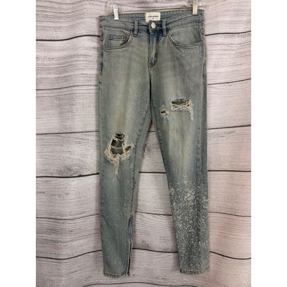 Lifted Anchors Distressed Splatter Paint Zipper Skinny Jeans Size 28
