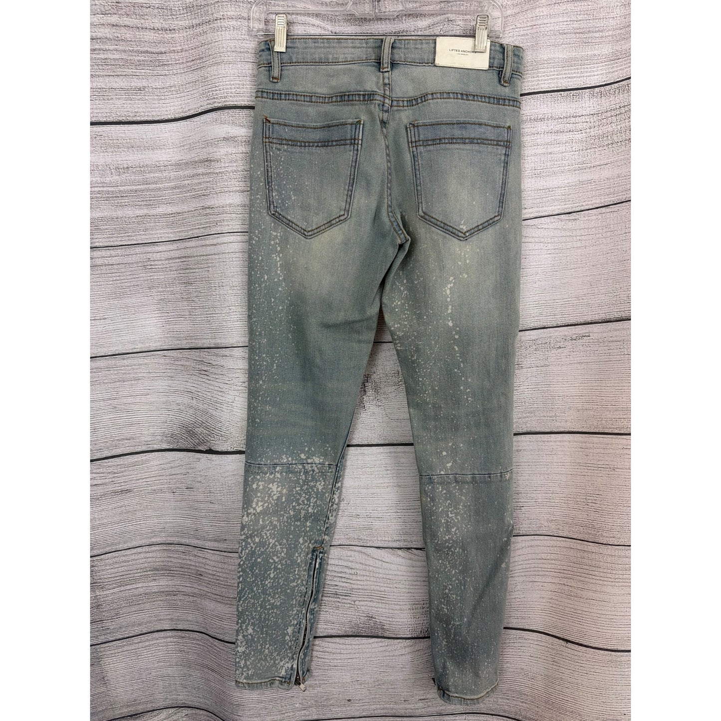 Lifted Anchors Distressed Splatter Paint Zipper Skinny Jeans Size 28