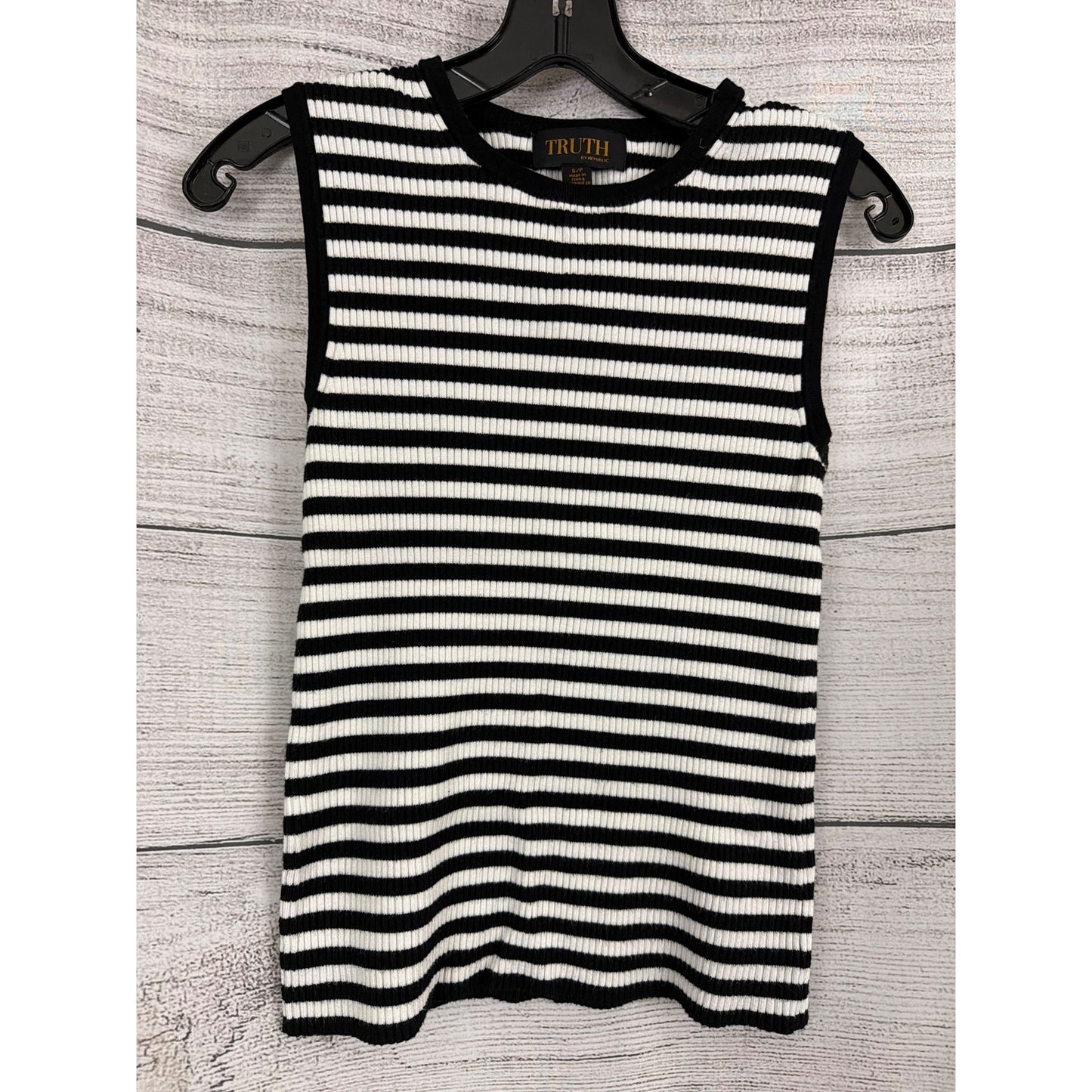 Truth by Republic Black & White Striped Ribbed Sleeveless Top Size S