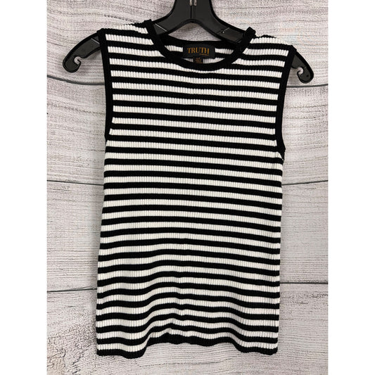 Truth by Republic Black & White Striped Ribbed Sleeveless Top Size S