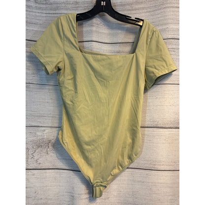 Square Neck Short Sleeve Thong Bodysuit Size XL