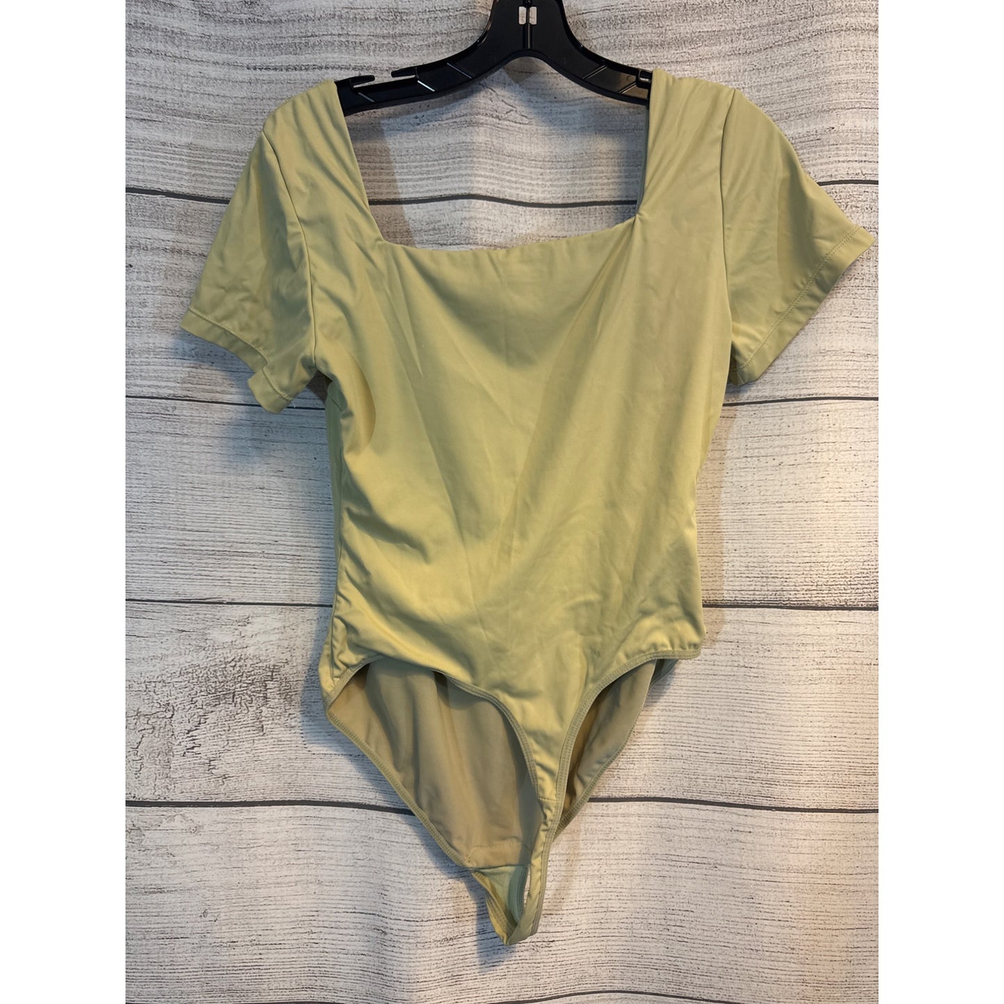 Square Neck Short Sleeve Thong Bodysuit Size XL