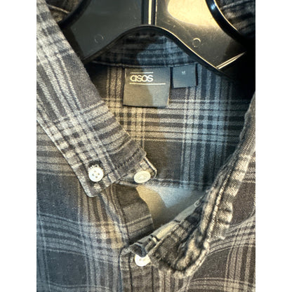 Mens Asos Grey Plaid Button Down Shirt Size M