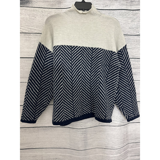 Mock Turtleneck Navy and Tan Chevron Sweater Size L