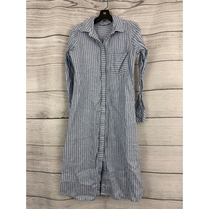 Harshman Blue & White Striped Long Shirt Dress Size XS