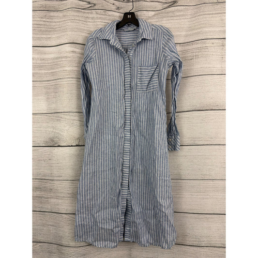 Harshman Blue & White Striped Long Shirt Dress Size XS