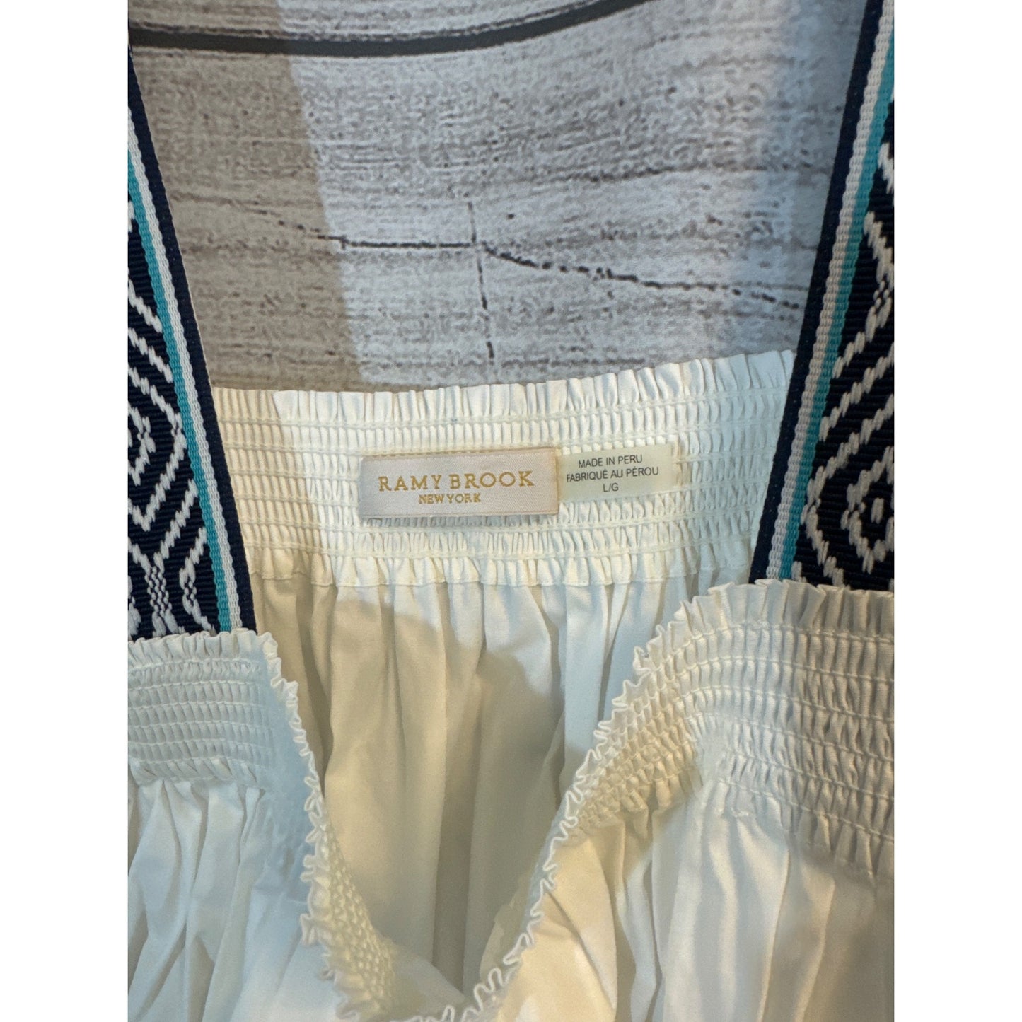 Ramy Brook Patterned Strap Smocked Blouse Size L