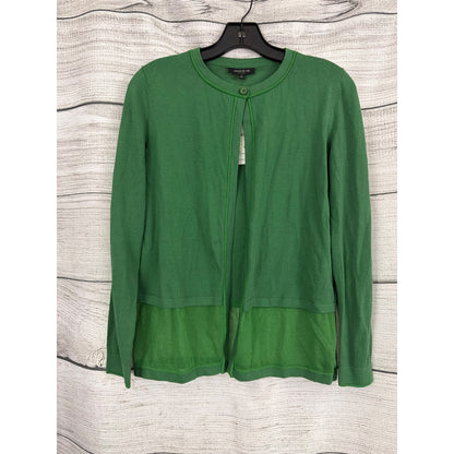 NWT Lafayette 148 Green Knit Cardigan Sweater Sheer Bottom Size S