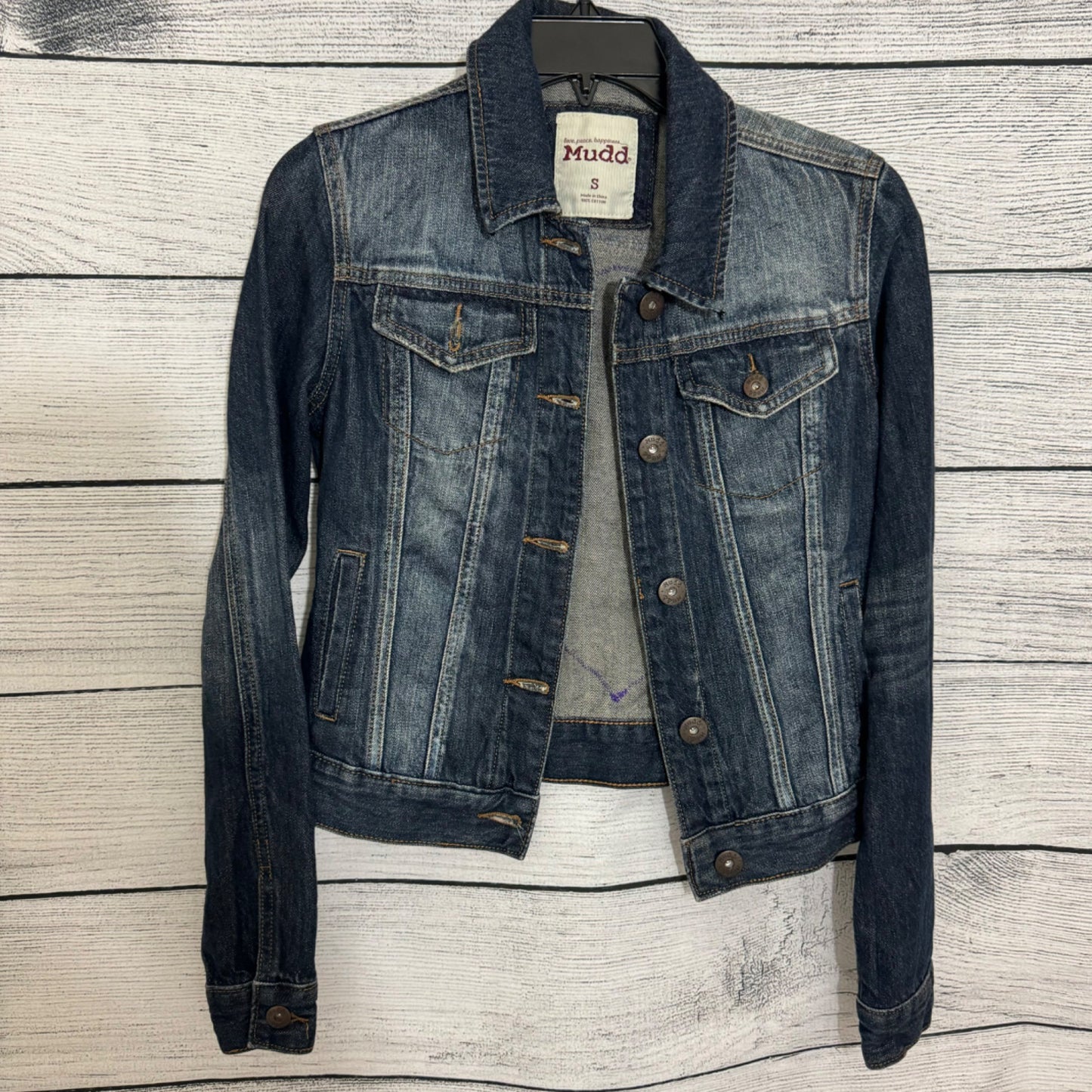 Mudd Denim Jacket With Rainbow Heart "Love Is Love" Graphic Size S