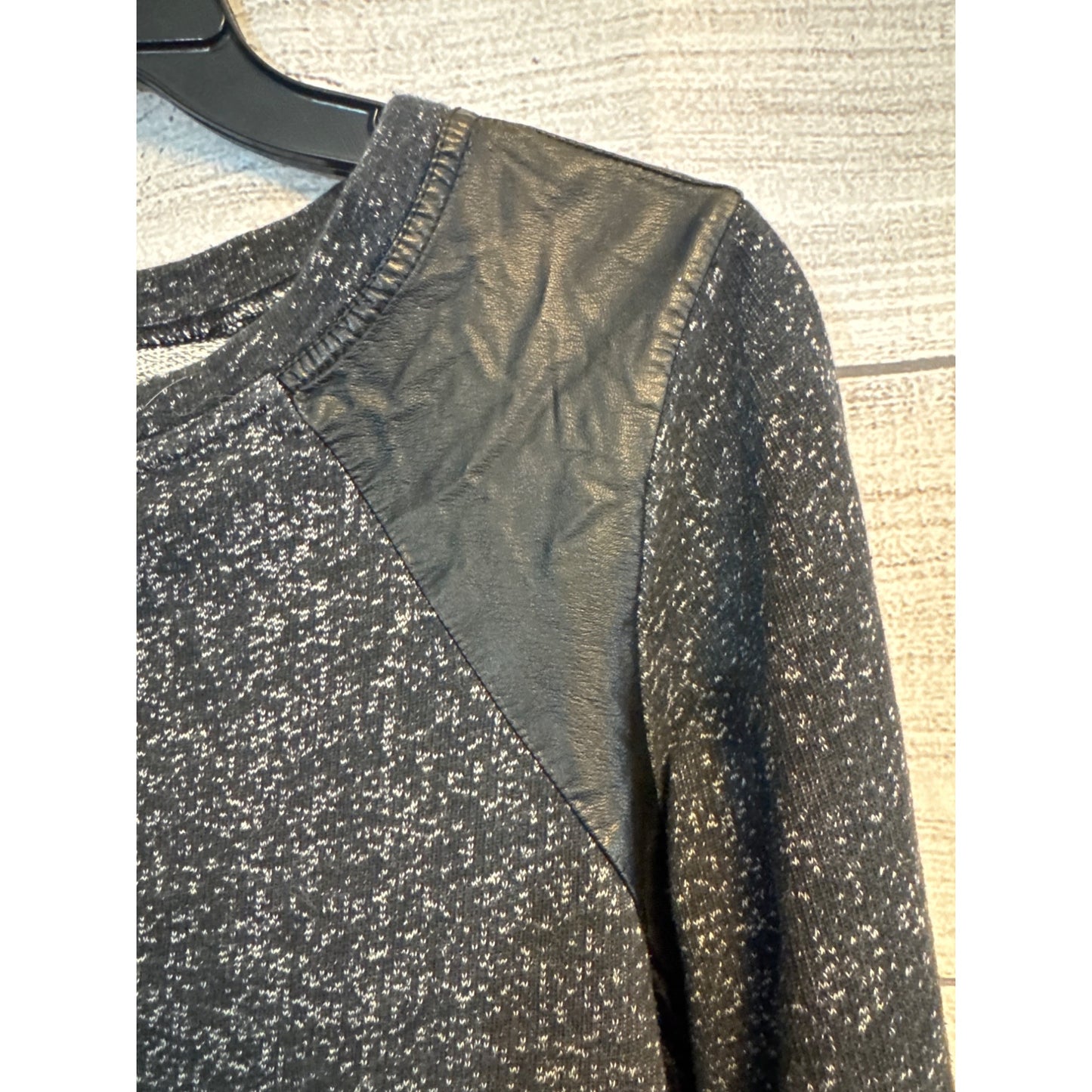 Sanctuary Black & White Long Sleeve Sweater/Tunic With Faux Leather Accents Size L