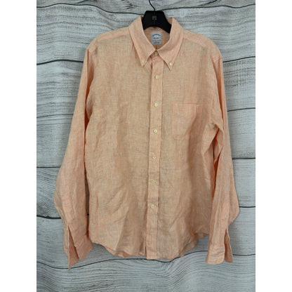 Mens Brooks Brothers Slim Fit Irish Linen Peach Button-Up Shirt Size L