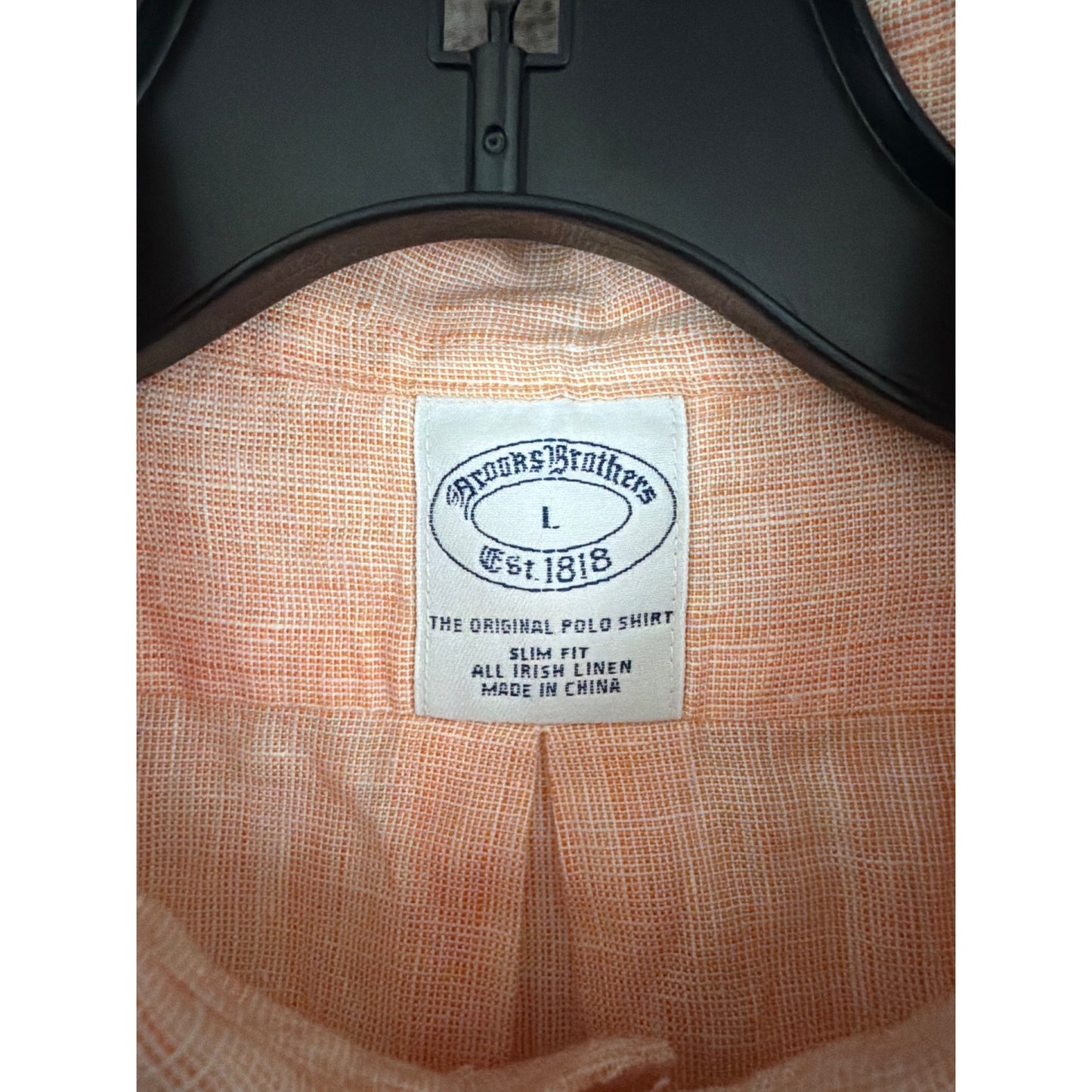 Mens Brooks Brothers Slim Fit Irish Linen Peach Button-Up Shirt Size L