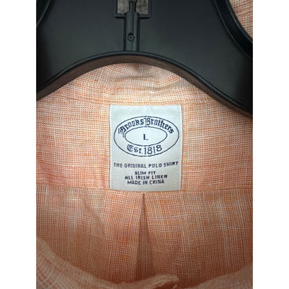 Mens Brooks Brothers Slim Fit Irish Linen Peach Button-Up Shirt Size L