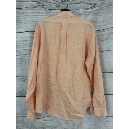 Mens Brooks Brothers Slim Fit Irish Linen Peach Button-Up Shirt Size L
