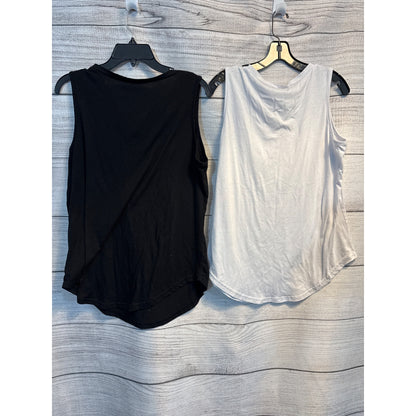 Set Of 2 Womens Sleeveless V-Neck Tops Black & White Size L