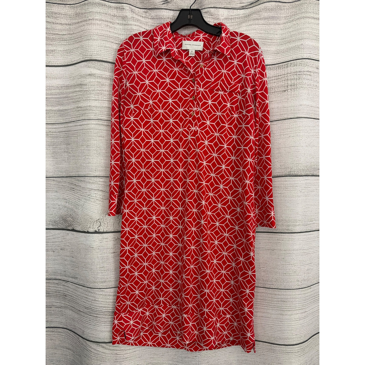 Donna Morgan Red & White Geometric Henley Shift Dress Size 8