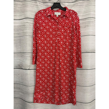 Donna Morgan Red & White Geometric Henley Shift Dress Size 8