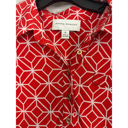 Donna Morgan Red & White Geometric Henley Shift Dress Size 8