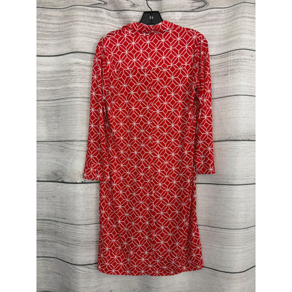 Donna Morgan Red & White Geometric Henley Shift Dress Size 8