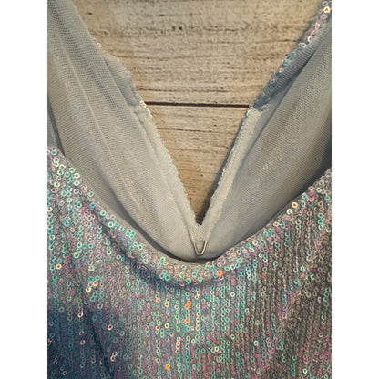 Free People Entwined Sequin Bodysuit V-Neck Adjustable Straps Light Blue S