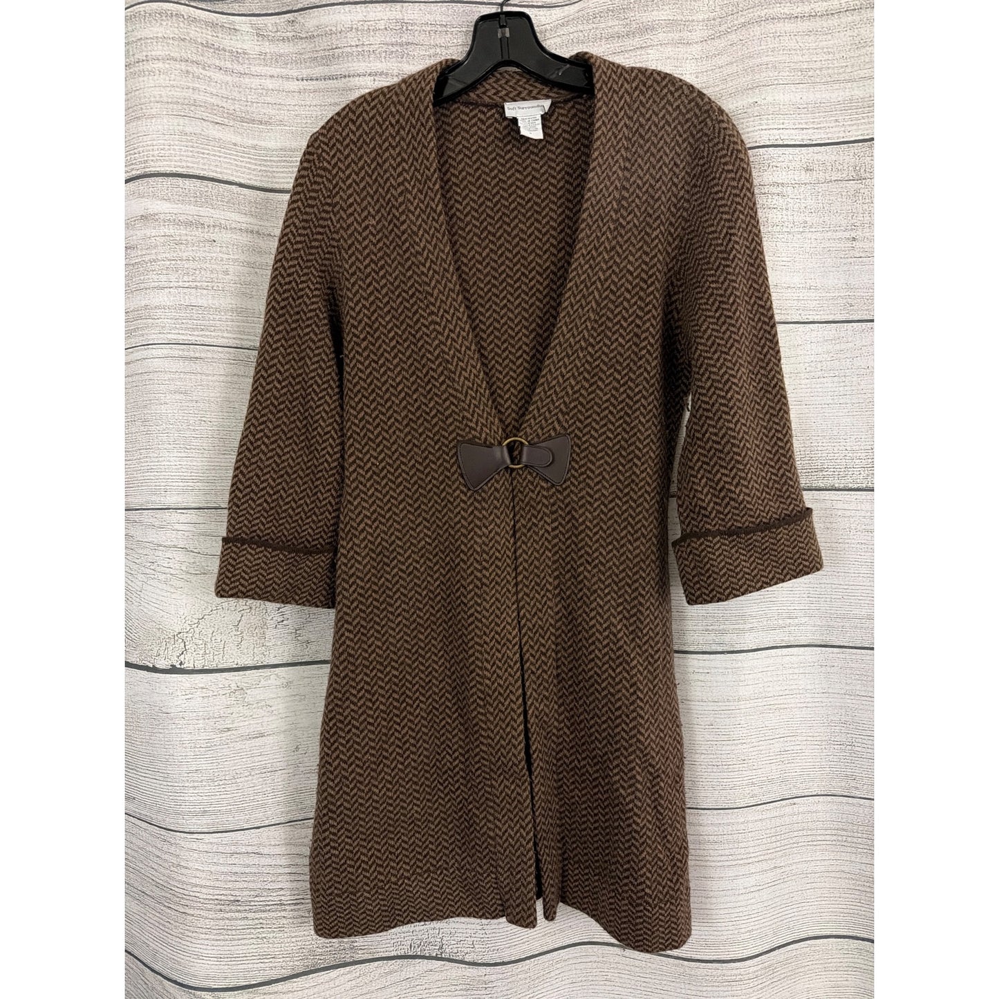 Soft Surroundings Brown Herringbone Wool Blend Cardigan Size S