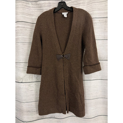 Soft Surroundings Brown Herringbone Wool Blend Cardigan Size S