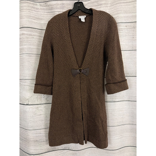 Soft Surroundings Brown Herringbone Wool Blend Cardigan Size S