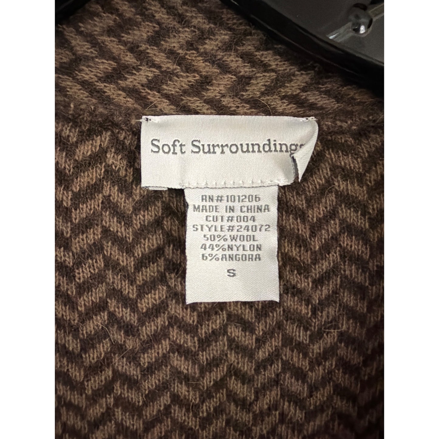 Soft Surroundings Brown Herringbone Wool Blend Cardigan Size S