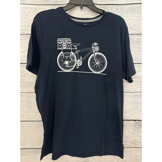 Old Navy Mens Blue Graphic T-Shirt With Bicycle/Boombox Size L