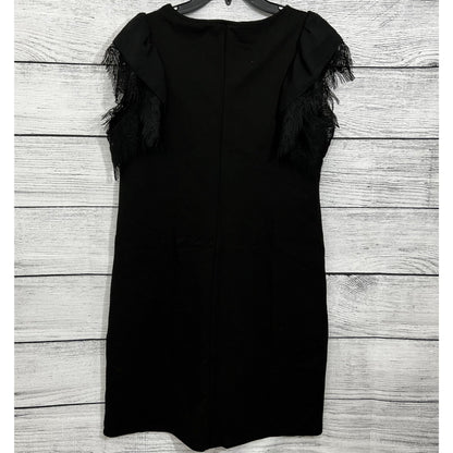 Benetton Black Dress With Lace Fringe Sleeves & Ruffle Detail, Size Medium
