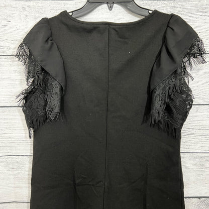Benetton Black Dress With Lace Fringe Sleeves & Ruffle Detail, Size Medium