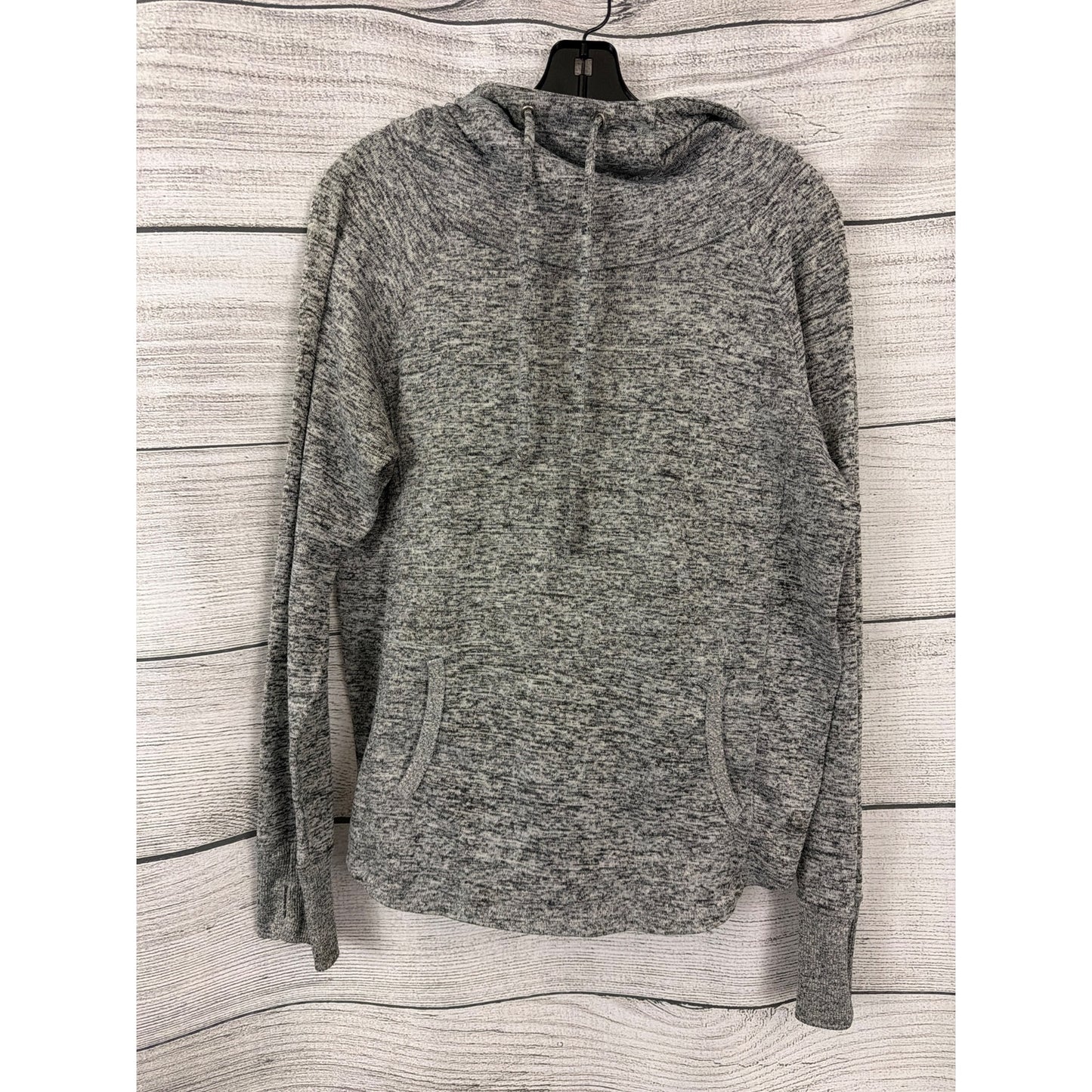 Cozy Gray Hooded Pullover Sweater With Kangaroo Pocket