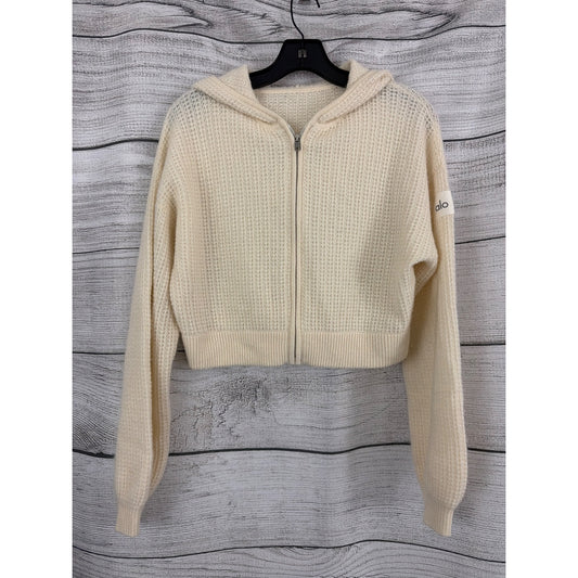 Alo Cream Cashmere Plush Waffle Full Zip Hoodie