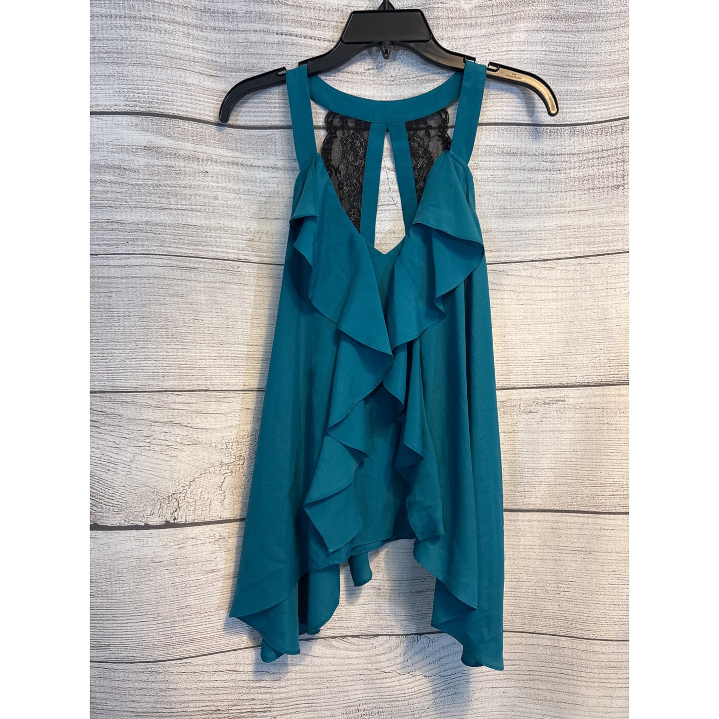 NWT BCBGeneration Teal Ruffled Sleeveless Blouse with Lace Back Size M