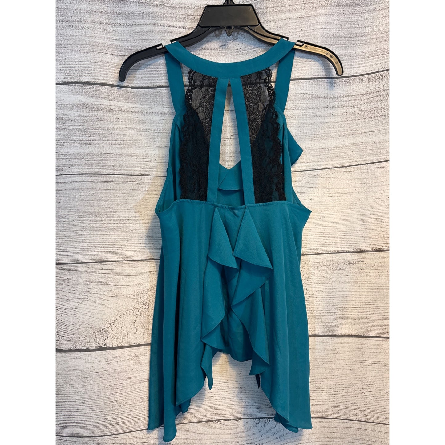 NWT BCBGeneration Teal Ruffled Sleeveless Blouse with Lace Back Size M