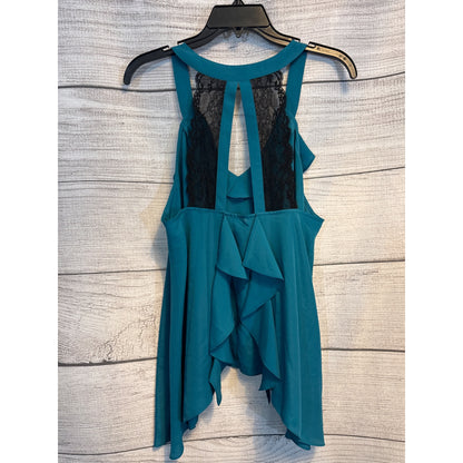 NWT BCBGeneration Teal Ruffled Sleeveless Blouse with Lace Back Size M