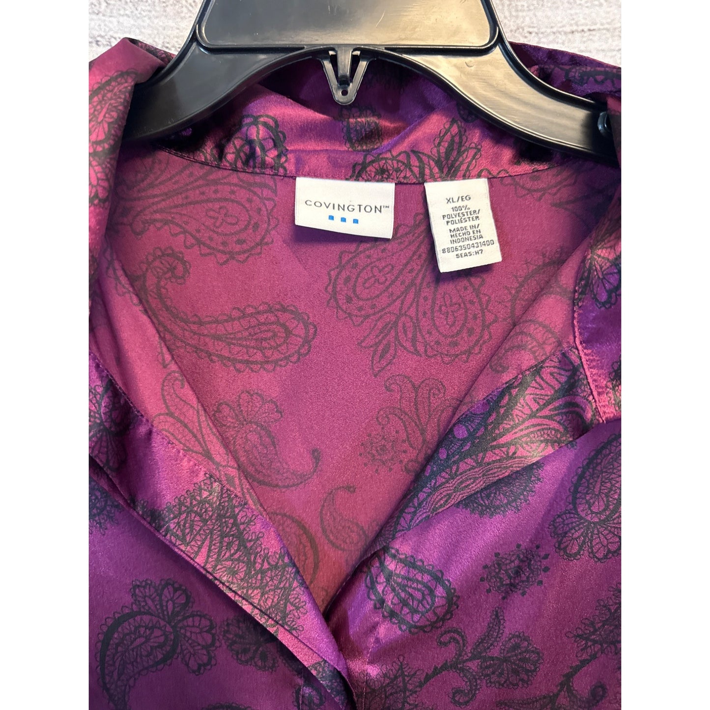 Covington Purple Paisley Satin Button-Up Shirt Size XL