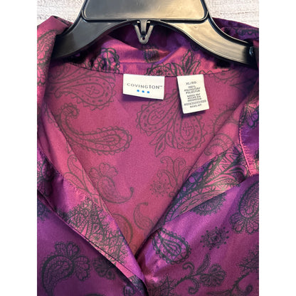 Covington Purple Paisley Satin Button-Up Shirt Size XL