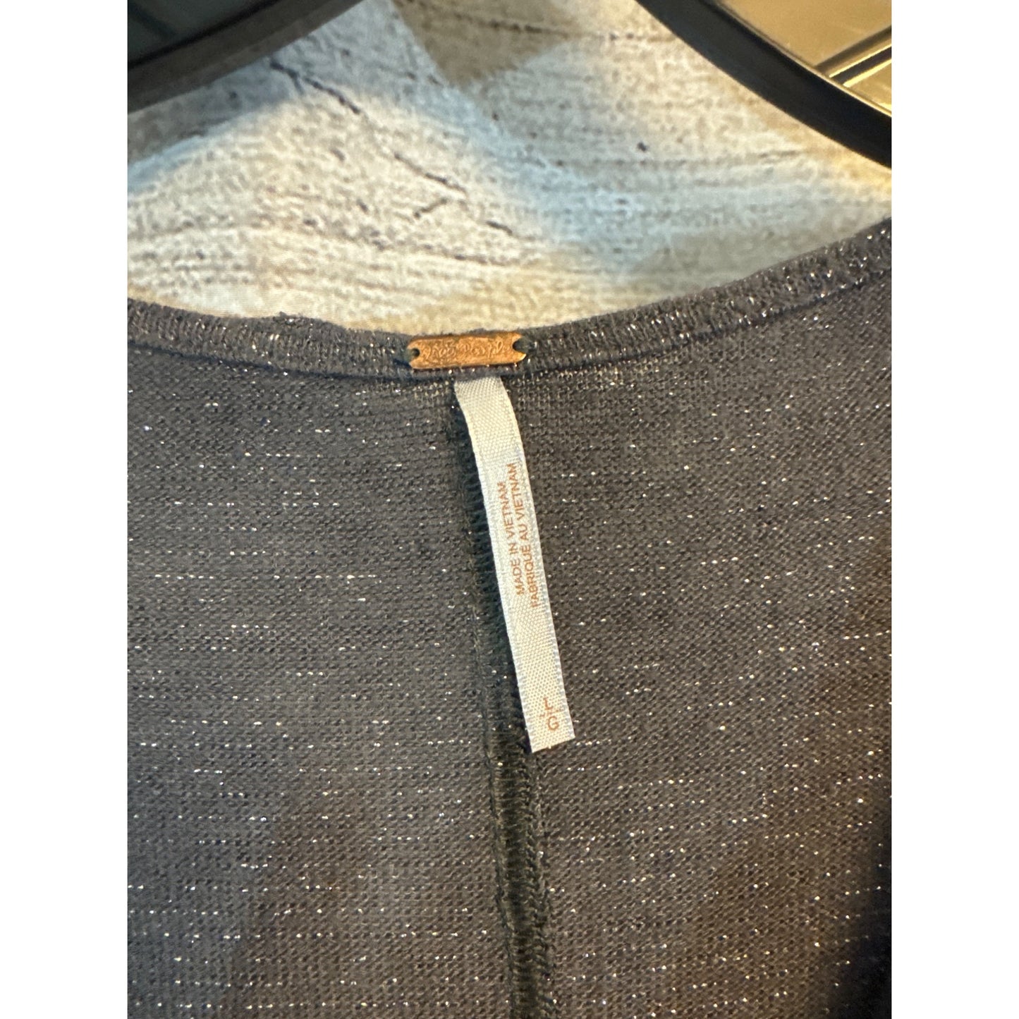 Free People Long Sleeve Drape Neck Metallic Knit Top Size L