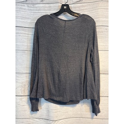 Free People Long Sleeve Drape Neck Metallic Knit Top Size L
