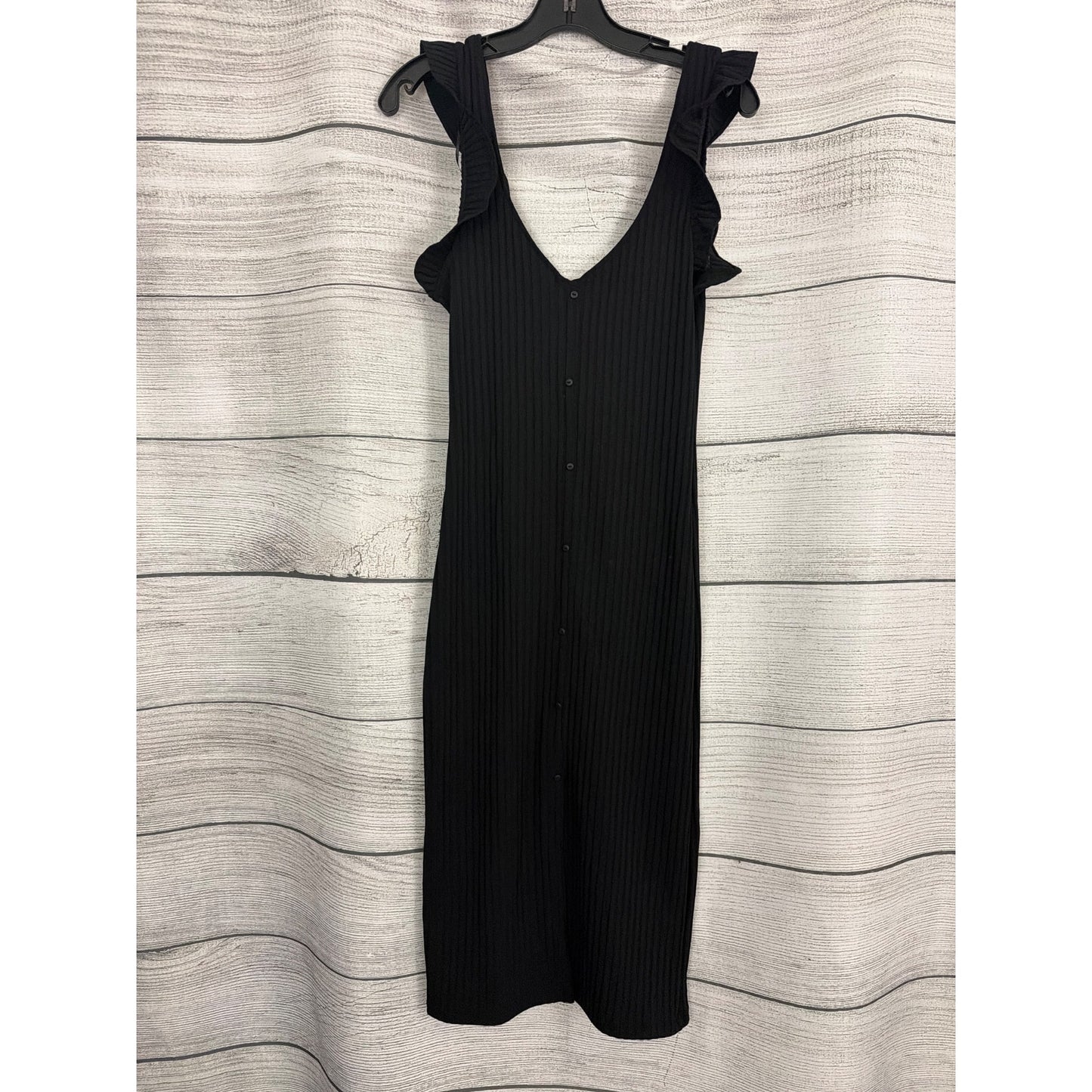 NWT Zara Ribbed Midi Dress With Ruffled Straps & Button-Down Front Size M
