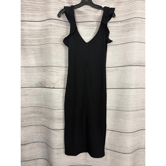 NWT Zara Ribbed Midi Dress With Ruffled Straps & Button-Down Front Size M