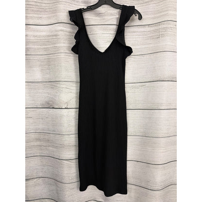 NWT Zara Ribbed Midi Dress With Ruffled Straps & Button-Down Front Size M