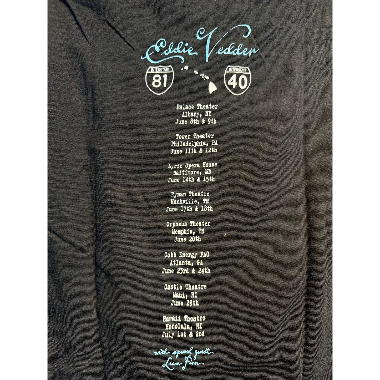 NWOT Eddie Vedder 2011 Tour Dates Tee Size S