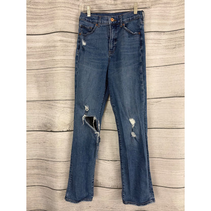 Express Modern Straight Super High Rise Distressed Jeans Size 2R